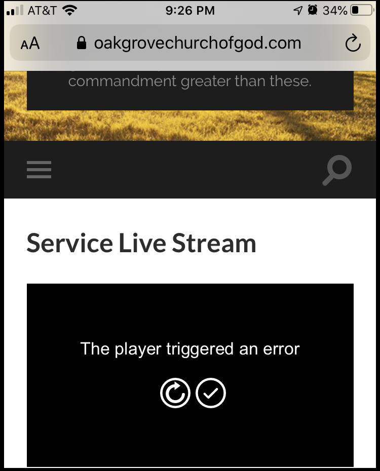 Mobile Video Player Error - "The player triggered an error" - sometimes display if live stream is not active